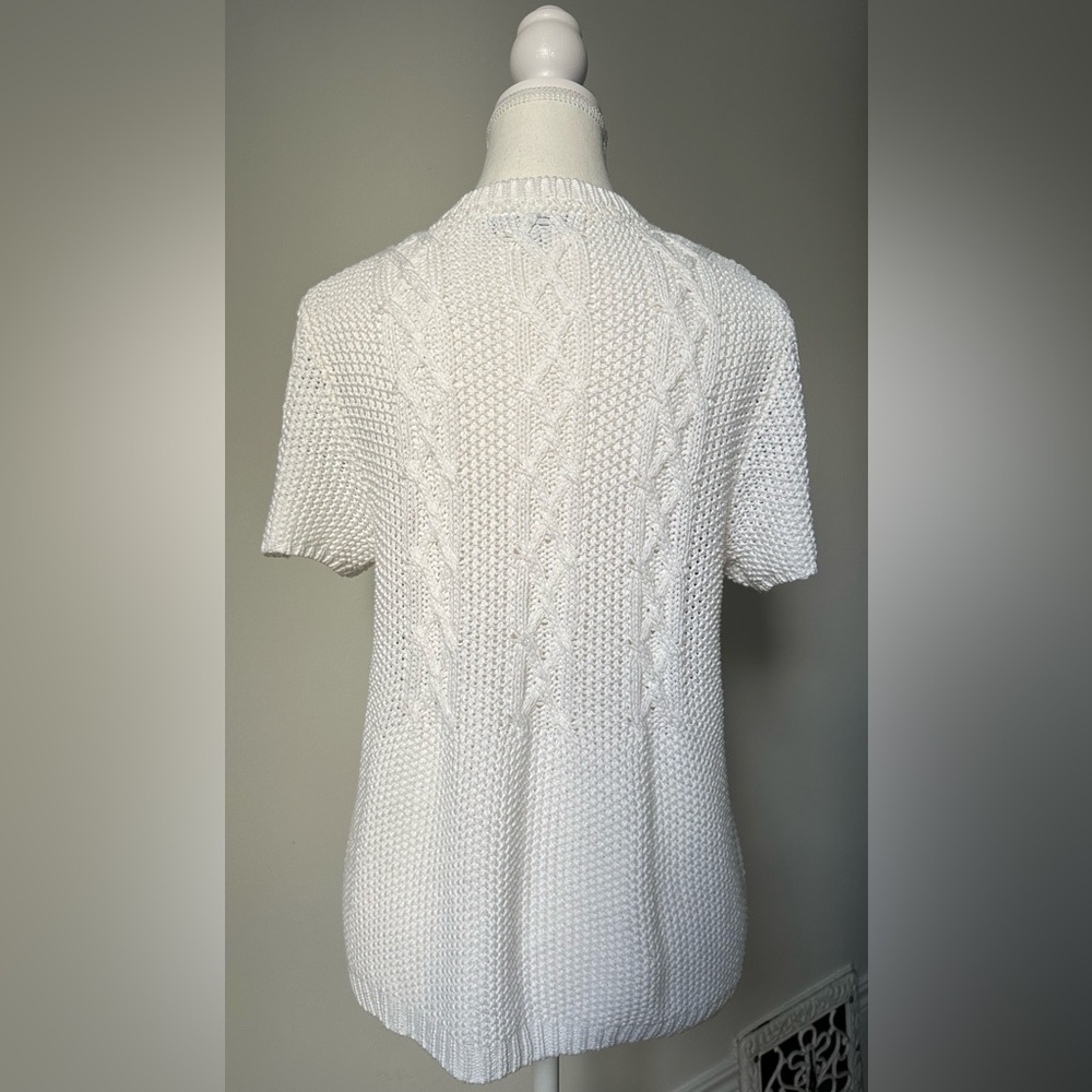 JESSICA White Y2K Knit Cottage Coquette Short Sleeve Cardigan Size M - Picture 3 of 7